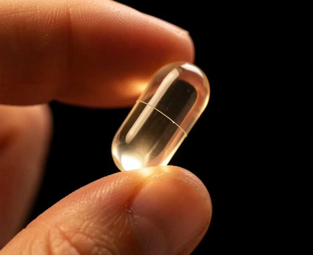 A single supplement capsule held in hand