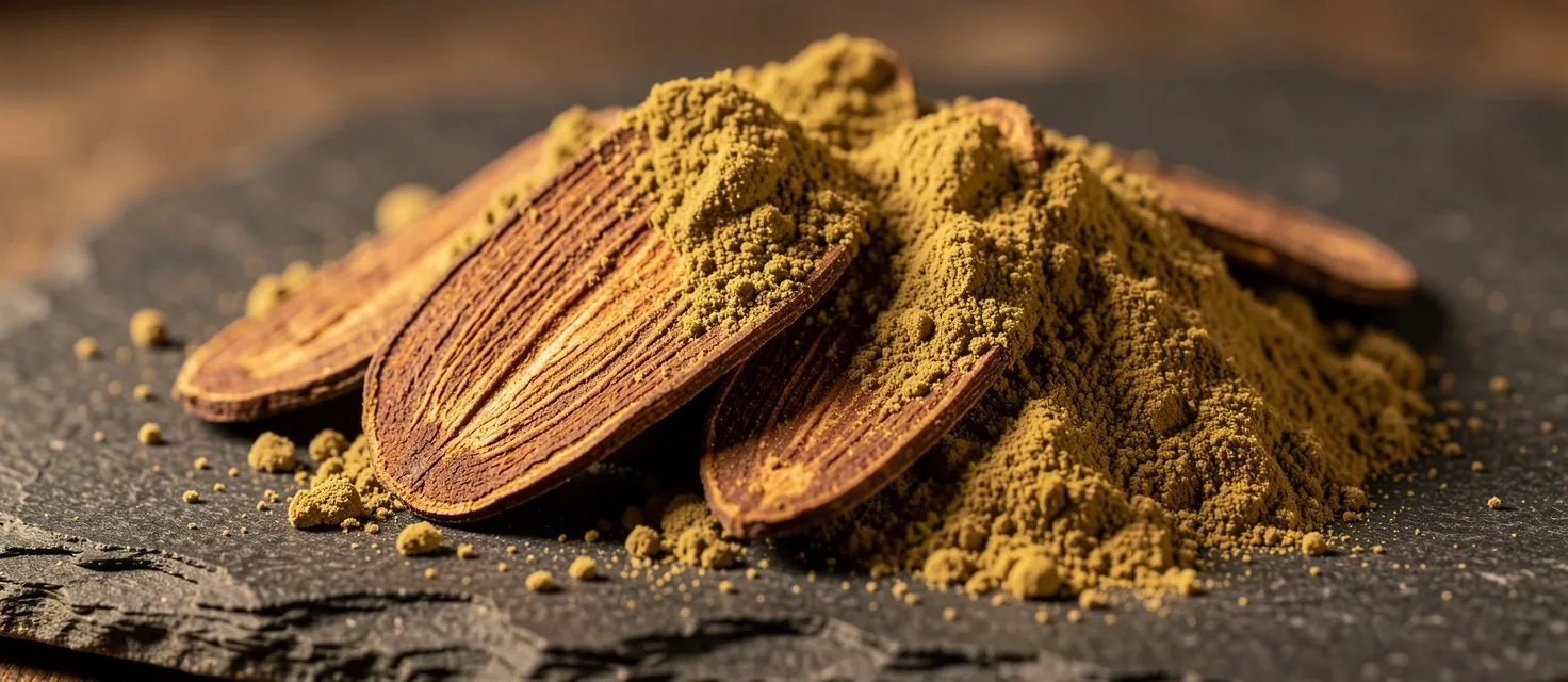 Maca root and ashwagandha on stone